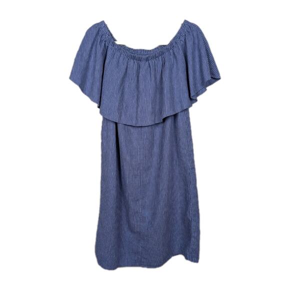OLD NAVY Blue Stripe Off the Shoulder Ruffle Top Shift Dress Women's Medium - Picture 2 of 5